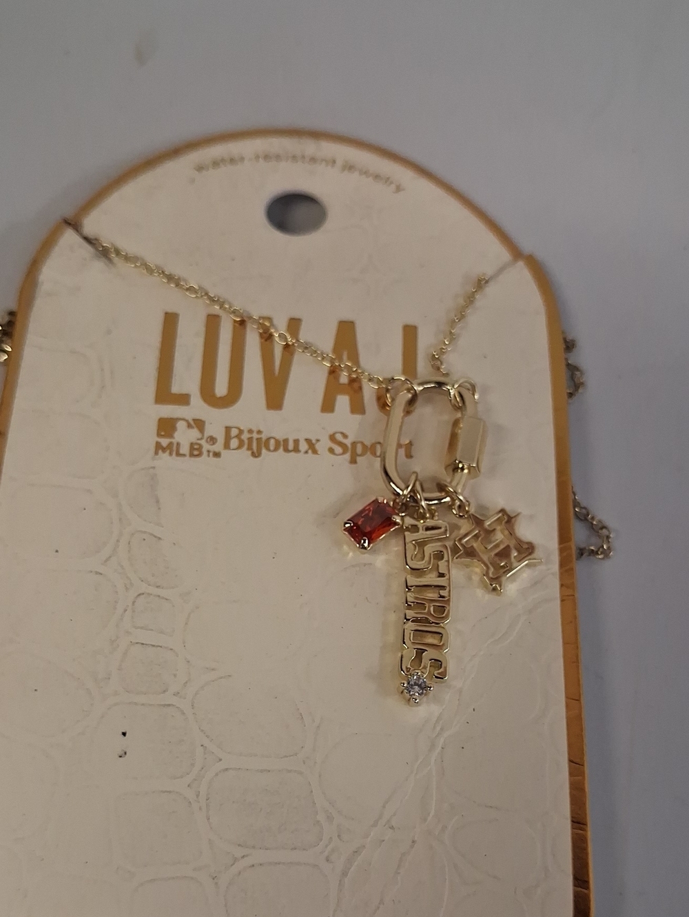 NWT Luv Aj Gold Astros Charm Necklace with Red Accent